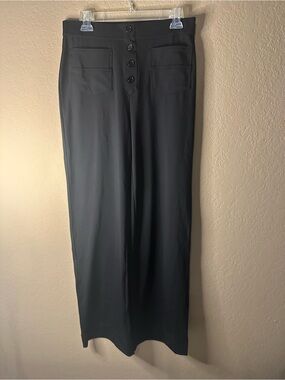 Halara High-Waist Black Wide-Leg Button Front Pants Large Long Length